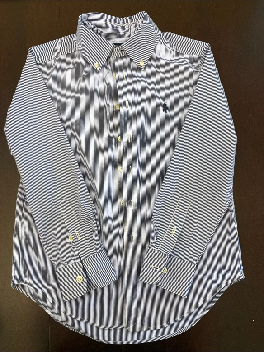 Ralph Lauren Boys Blue and White Striped Button-Down Shirt